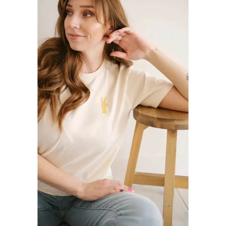 Good Vibes Peace Embroidered Tee in Cream
