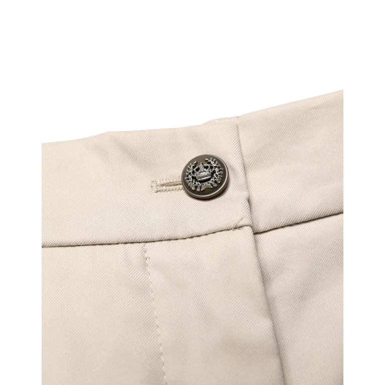 Beige Cotton Mid Waist Cropped Trouser Pants Nylon Elastane - Women