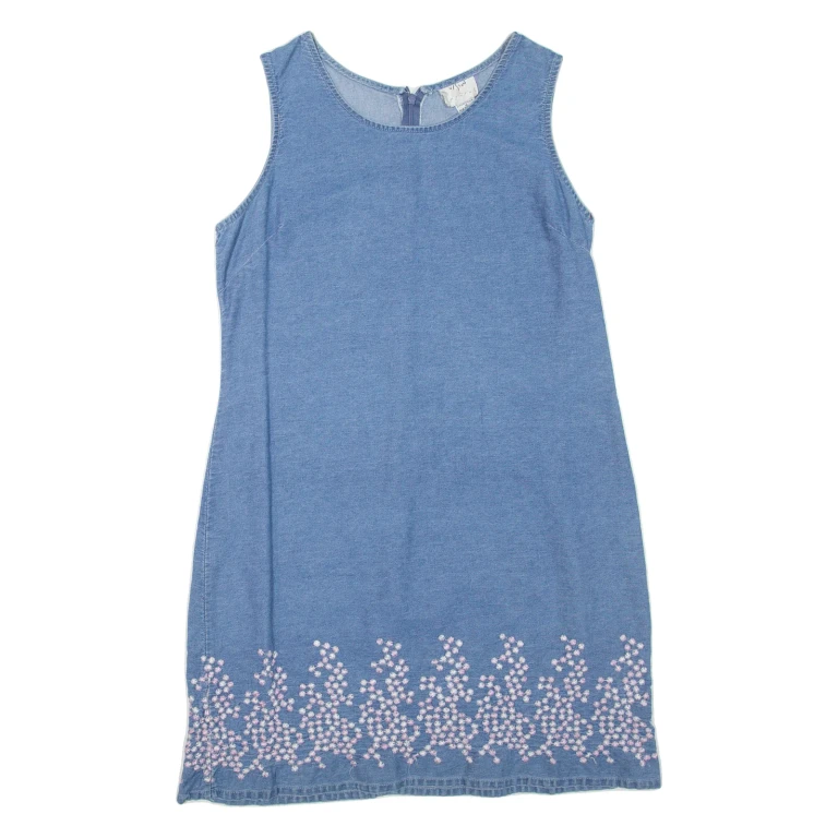 VISION APPAREL Womens Shift Dress Blue Denim Sleeveless Short L