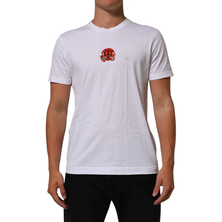 White Cotton Dg Love Patch Crew Neck T-Shirt - Men