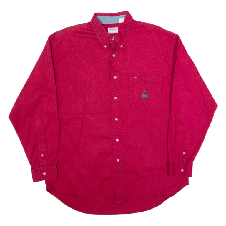 BUGLE BOY Mens Plain Shirt Red 90s Long Sleeve XL