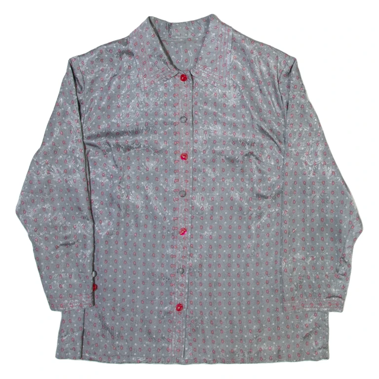 Womens Printed Shirt Grey Collared Long Sleeve Silk Crazy Pattern M