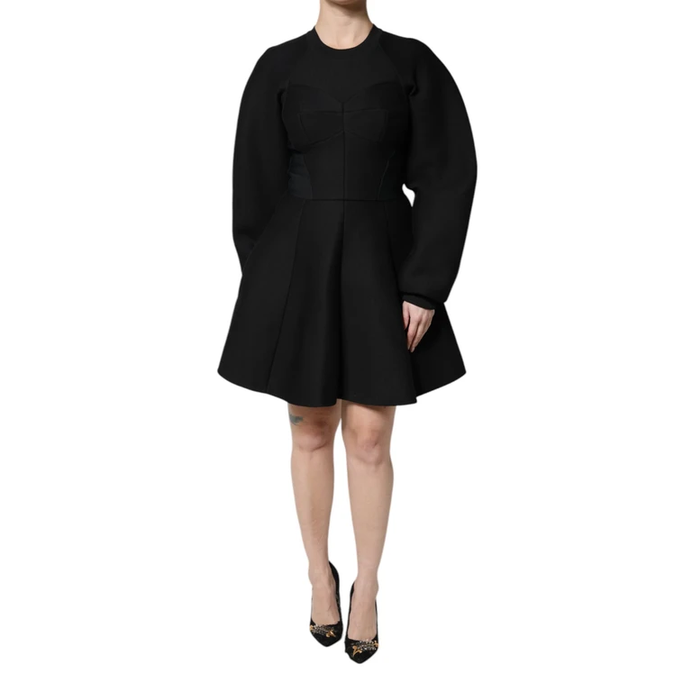 Dolce & Gabbana Black Cotton Long Sleeves A-Line Mini Dress Viscose Nylon Elastane - Women