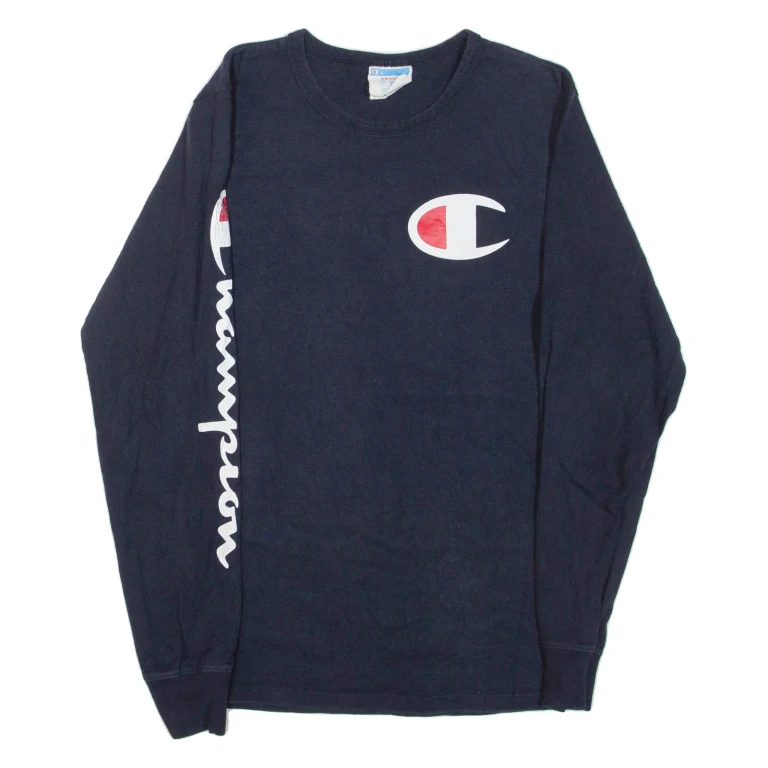 CHAMPION Mens T-Shirt Blue Long Sleeve S