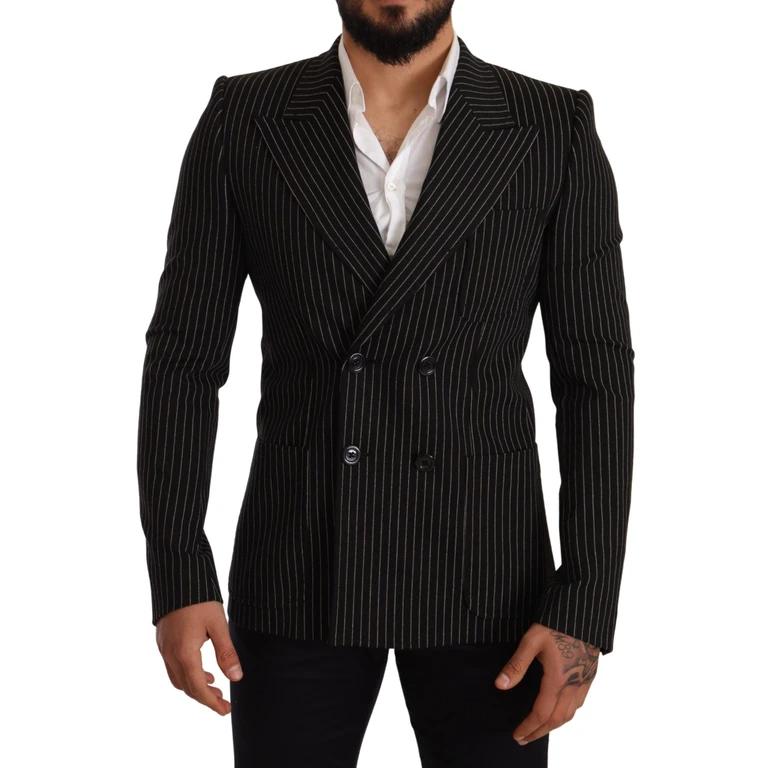 Dolce & Gabbana Black White Striped Slim Fit Coat Blazer Wool Clothing - Men