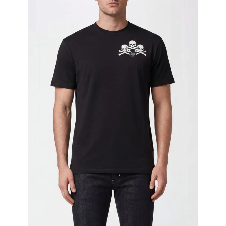 Cotton T-Shirt with Skull Print and Monogram Motif (FABCMTK5715PJY002N0201)