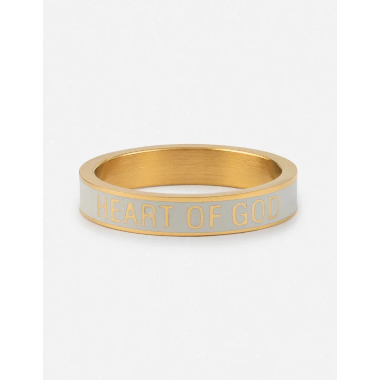 White Enamel Heart of God Ring