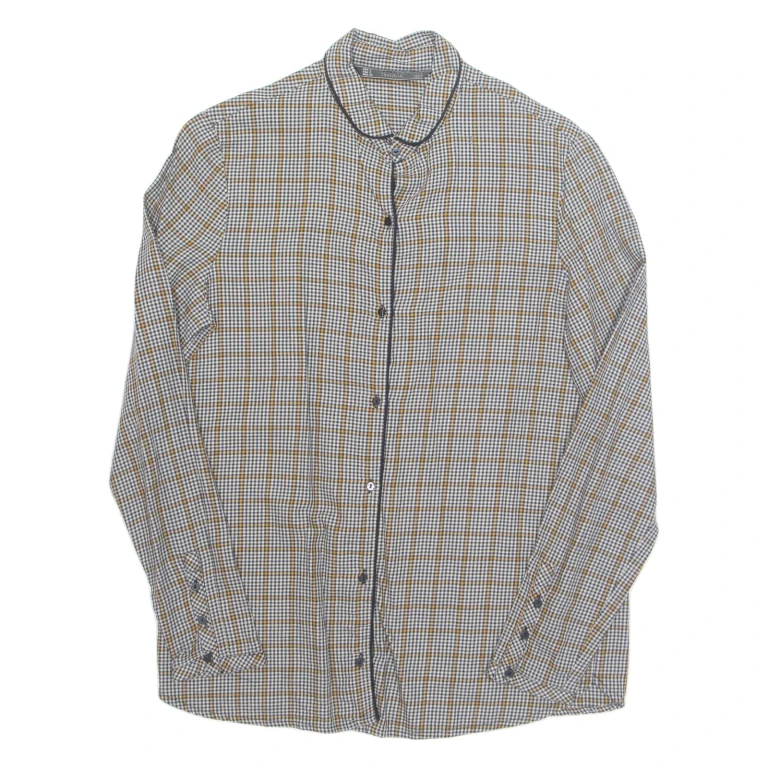 ZARA Womens Printed Shirt Brown Collared Long Sleeve Check S