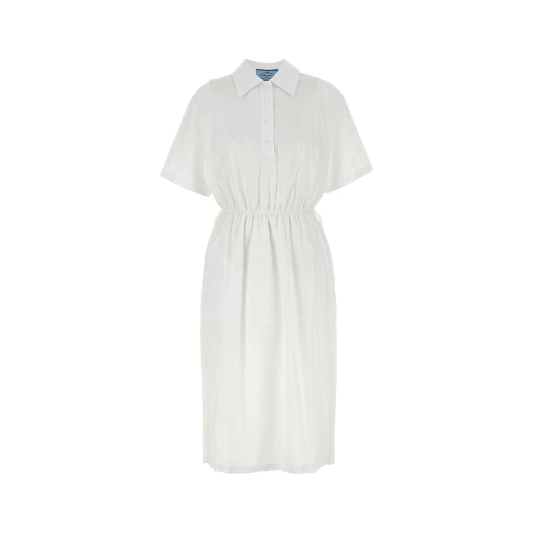 Prada White Poplin Shirt Dress Bianco Exterior: Cotton Abiti - Women