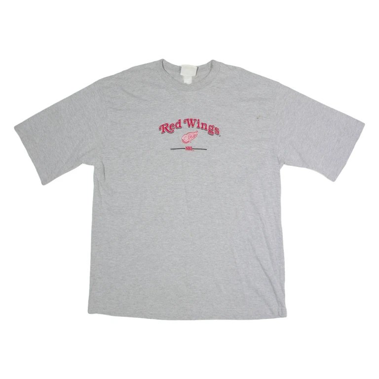 LEE Detroit Red Wings Mens T-Shirt Grey 90s USA Crew Neck XL
