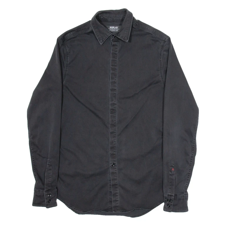 REPLAY Mens Plain Shirt Black Long Sleeve S
