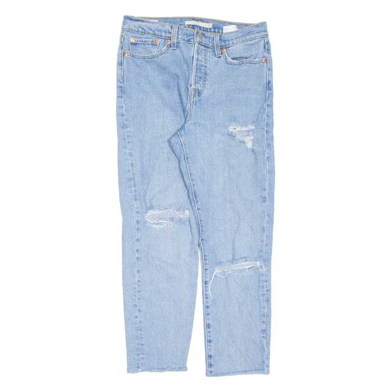 LEVI'S BIG E Distressed Womens Jeans Blue Regular Straight Stone Wash W26 L24