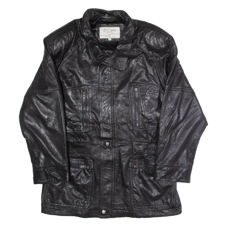 DI CAPRA INTERNATIONAL Mens Coat Black Leather 90s M