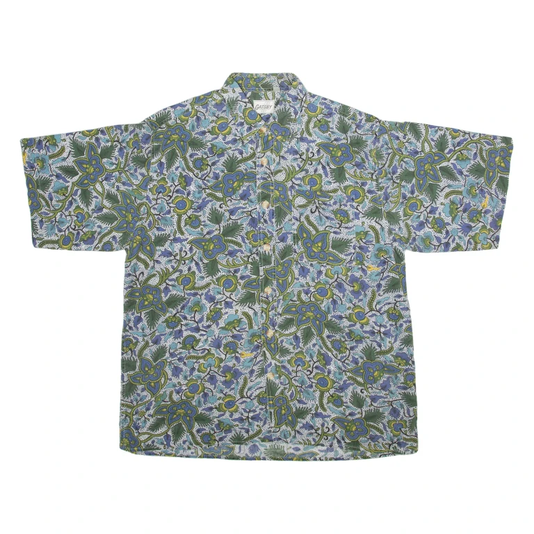 GATSBY Mens Shirt Blue Floral L