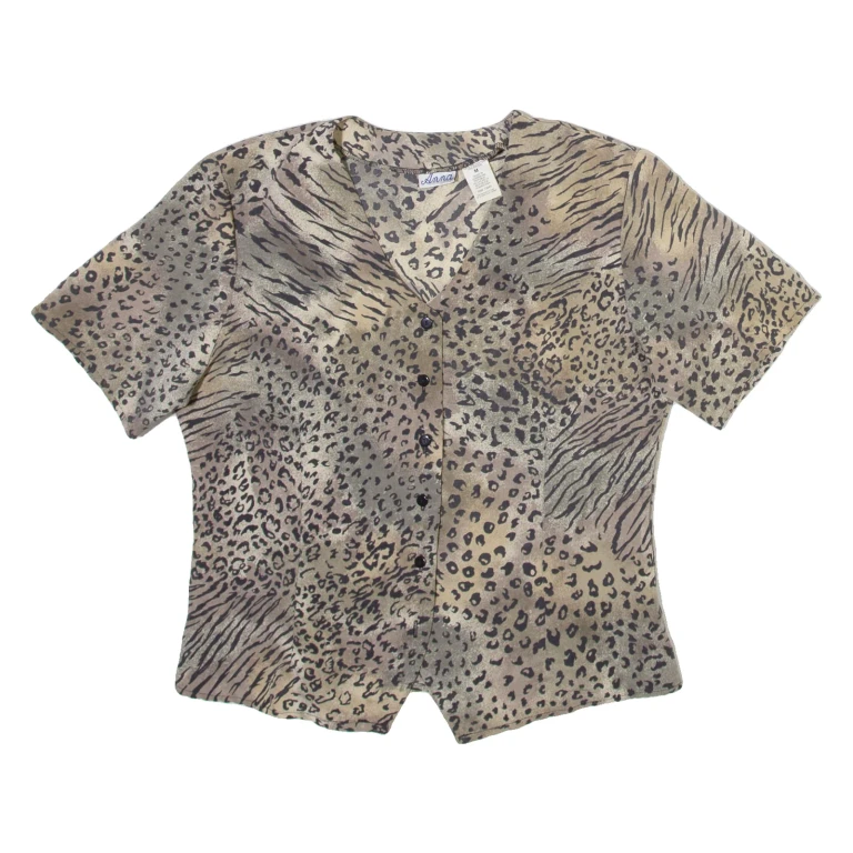 ANNA Womens Printed Shirt Grey V-Neck Animal Print M