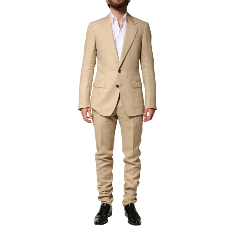 Beige Linen Single Breasted 2 Piece Suit - Men