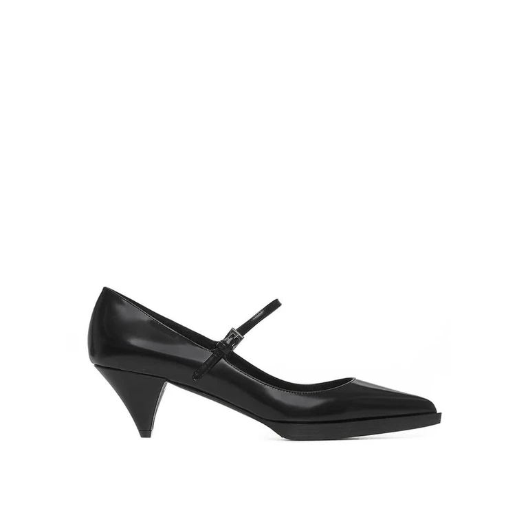 Black Calfskin Mid Heel Pumps - Women