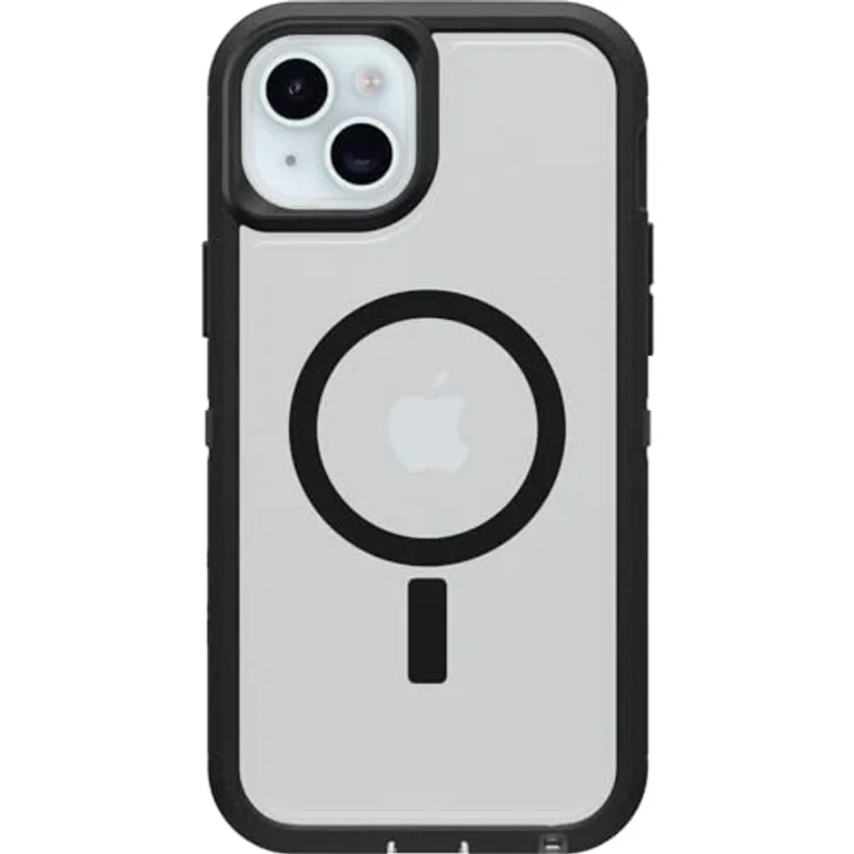 iPhone 15 Plus and iPhone 14 Plus Defender Series XT Clear Case - DARK SIDE (Black/Clear) screenless rugged snaps to MagSafe lanyard attachment (ships in polybag)