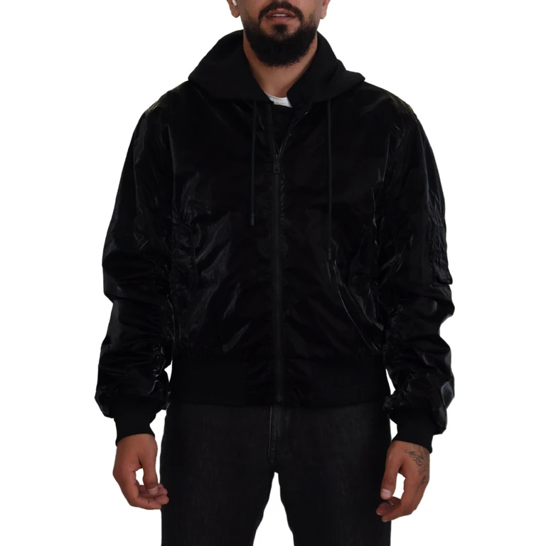 Dolce & Gabbana Black Nylon Hooded Full Zip Bomber Jacket Cotton Polyester Clothing - Men