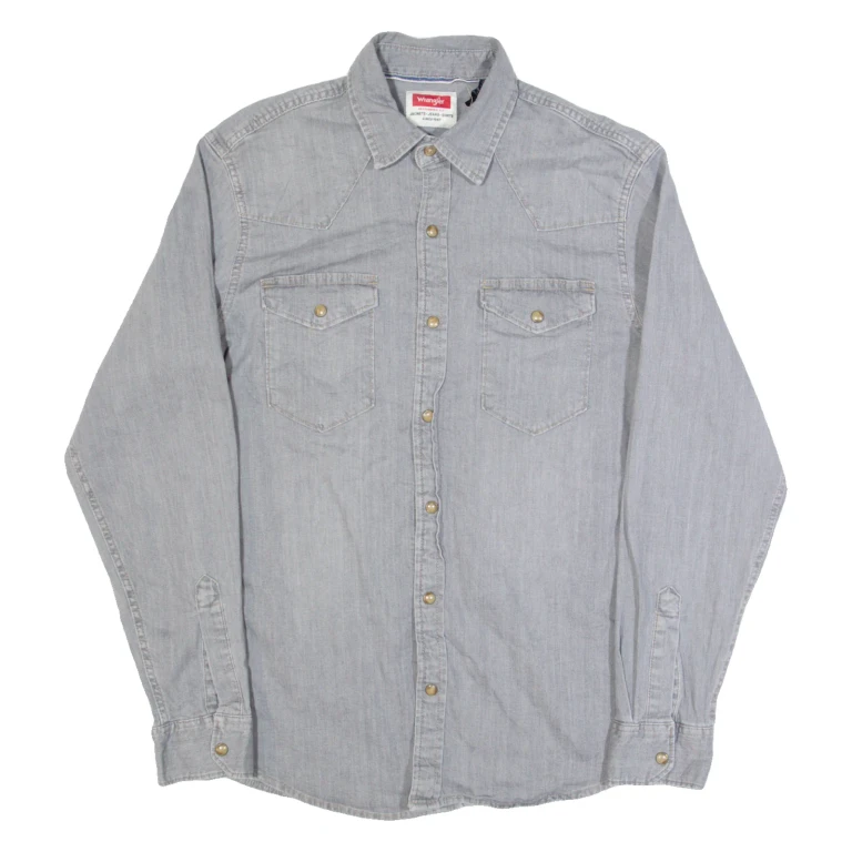 WRANGLER Mens Denim Shirt Grey Long Sleeve S