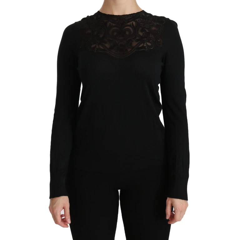 Dolce & Gabbana Black Silk Lace Crew Neck Long Sleeve Blouse Viscose - Women