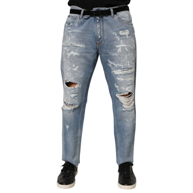 Dolce & Gabbana Blue Distressed Ripped Denim Pants Jeans Cotton - Men