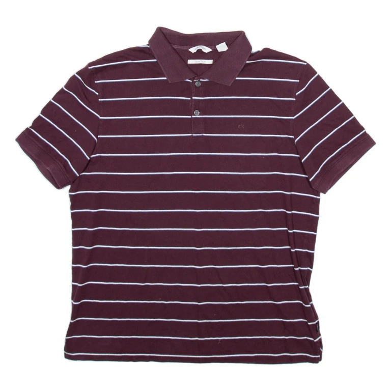 CALVIN KLEIN Mens Polo Shirt Maroon Striped M