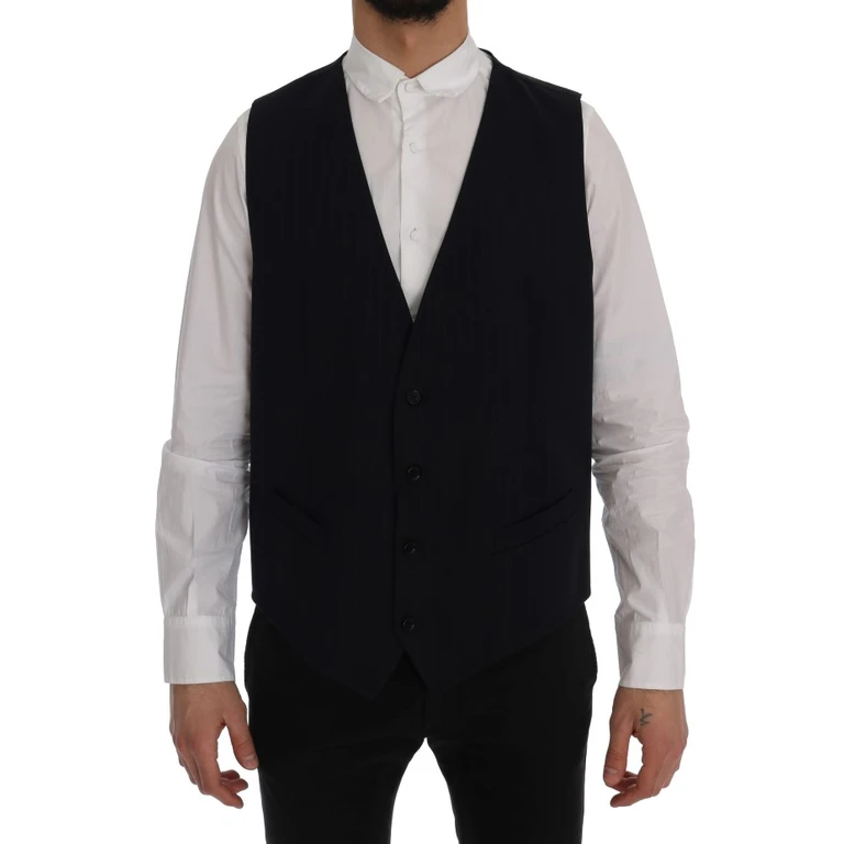 Dolce & Gabbana Blue Staff Wool Stretch Vest Clothing - Men