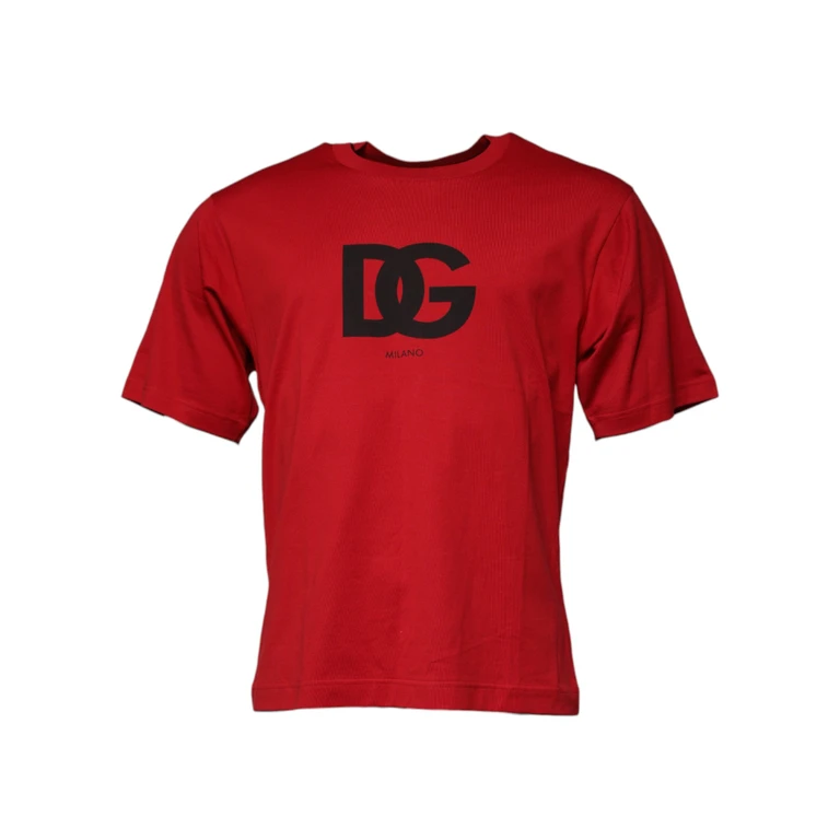 Dolce & Gabbana Red Logo Print Cotton Crew Neck T-Shirt Black And - Men