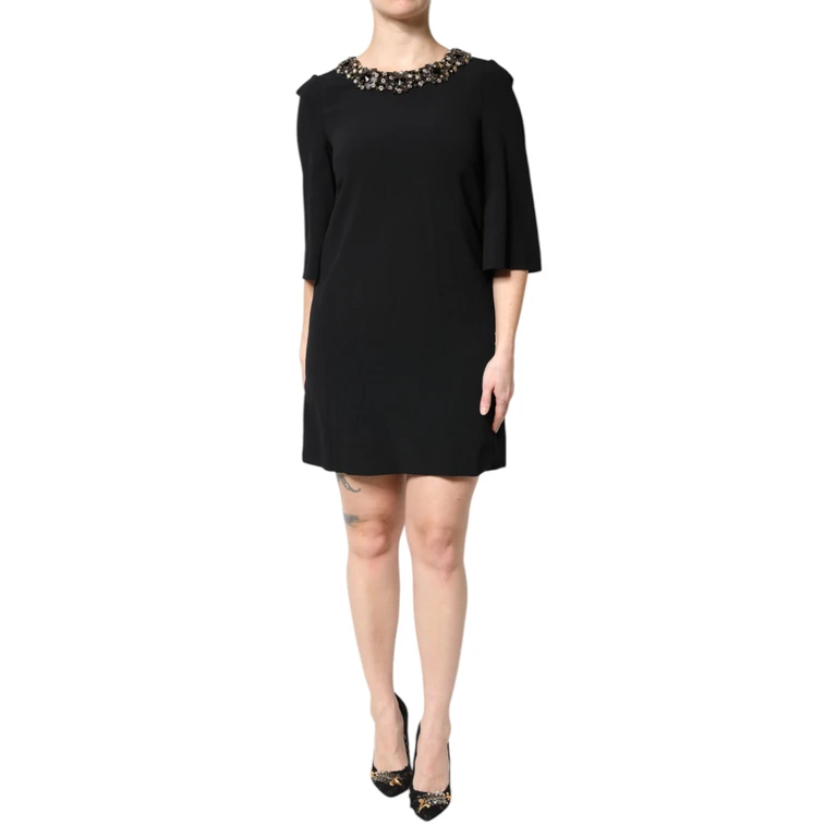 Dolce & Gabbana Black Crystal Embellished Round Neck Mini Dress - Women