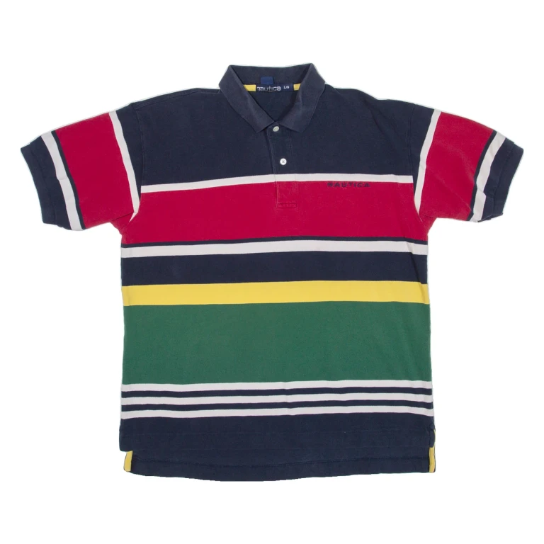 NAUTICA Mens Polo Shirt Blue Striped L