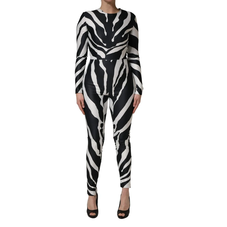 Dolce & Gabbana Black White Polyester Zebra Pattern Jumpsuit And Elastane - Women