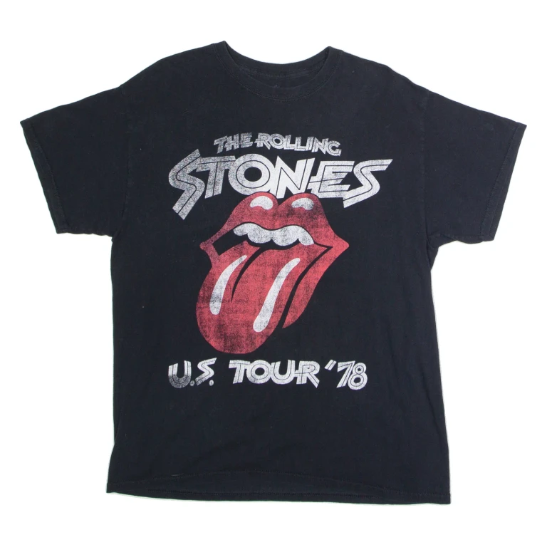THE ROLLING STONES U.S. Tour '78 Mens Band T-Shirt Black Crew Neck L