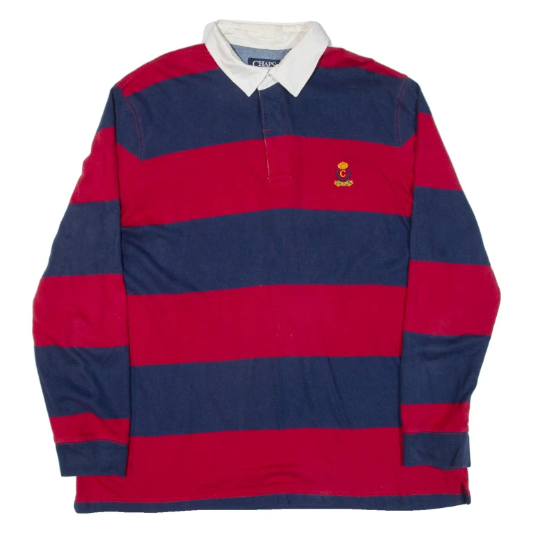 CHAPS Mens Polo Shirt Blue Striped Long Sleeve 2XL