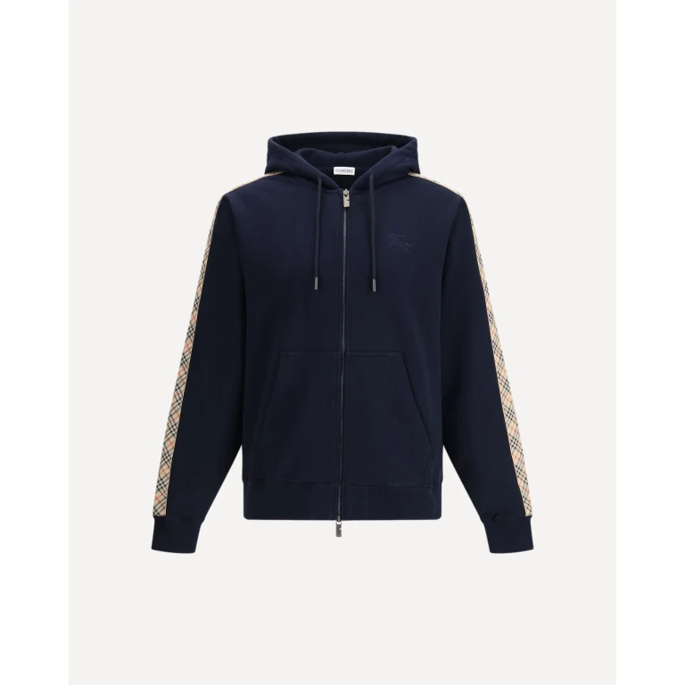 BURBERRY Check Trim Cotton Zip Hoodie Male M