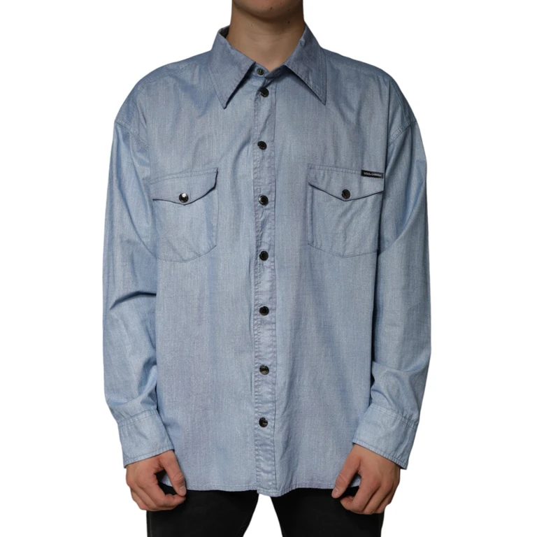 Light Blue Cotton Button Down Casual Shirt Polyester Elastane T-shirts - Men