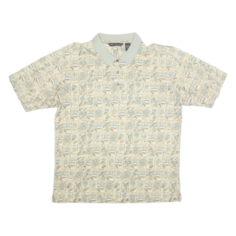 TONI RICHARDS Mens Polo Shirt Cream 90s Floral M