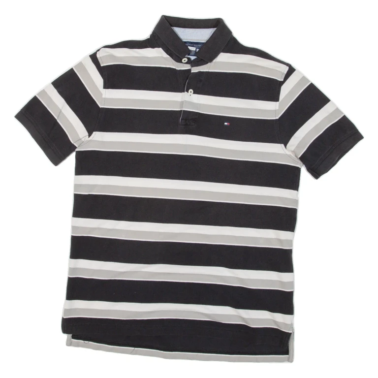 TOMMY HILFIGER Mens Polo Shirt Black Striped M