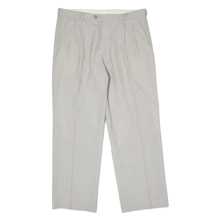 Pleated Mens Trousers Grey Regular Straight W34 L28