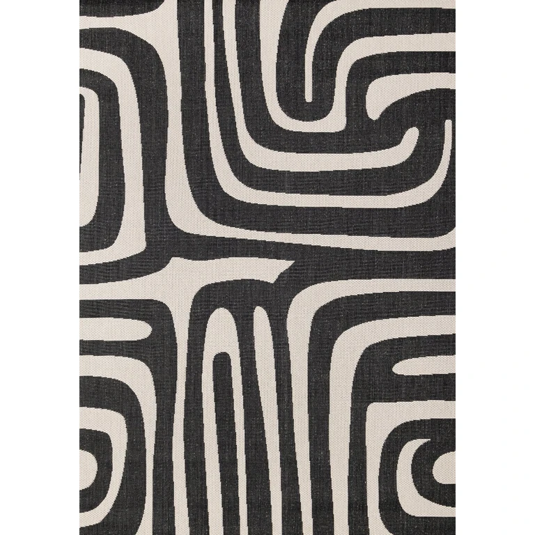 Jasper 6 x 9 Black and White Abstract Lines Outdoor Rug
