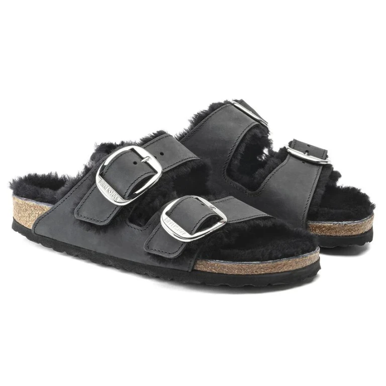 Unisex Arizona Big Buckle Shearling Oiled Leather Black