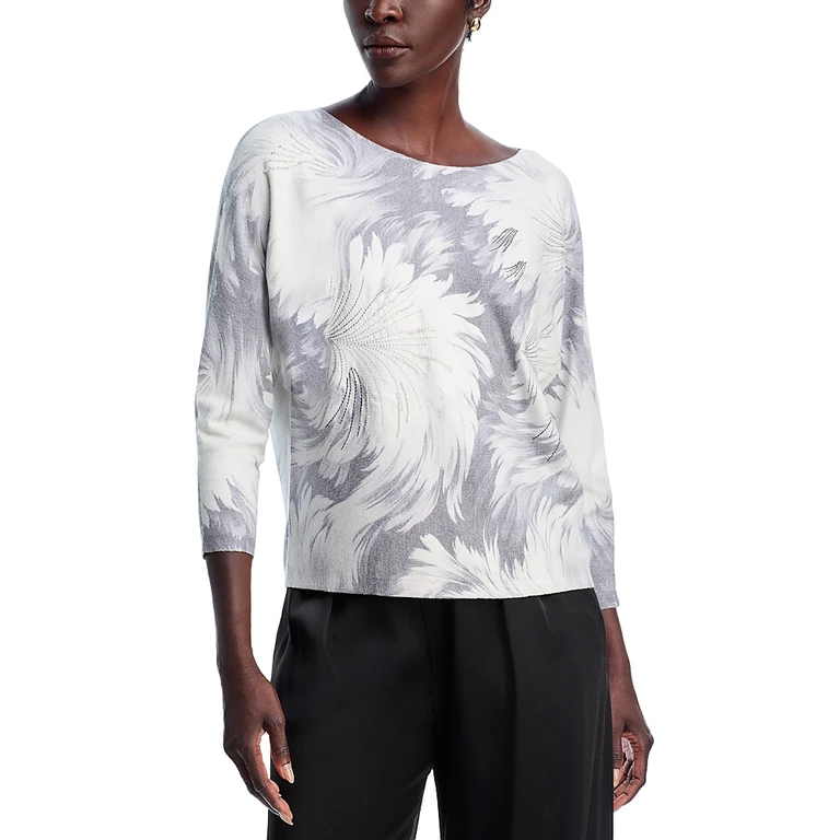Sioni Embellished Printed Dolman Sleeve Sweater