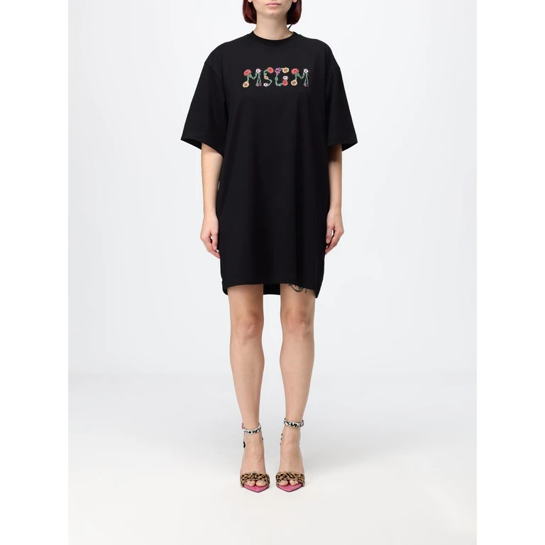 MSGM Cotton Mini T-Shirt Dress with Contrast Logo and Dropped Shoulders (4041MDA82N26700299)