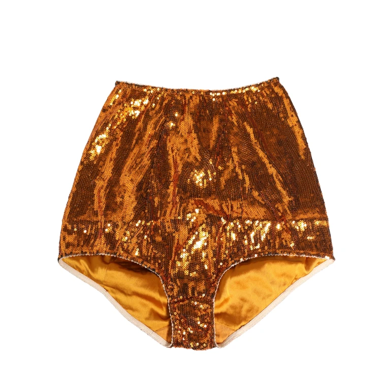 Orange Sequin Nylon High Waist Girdle Underwear Clothing - Women