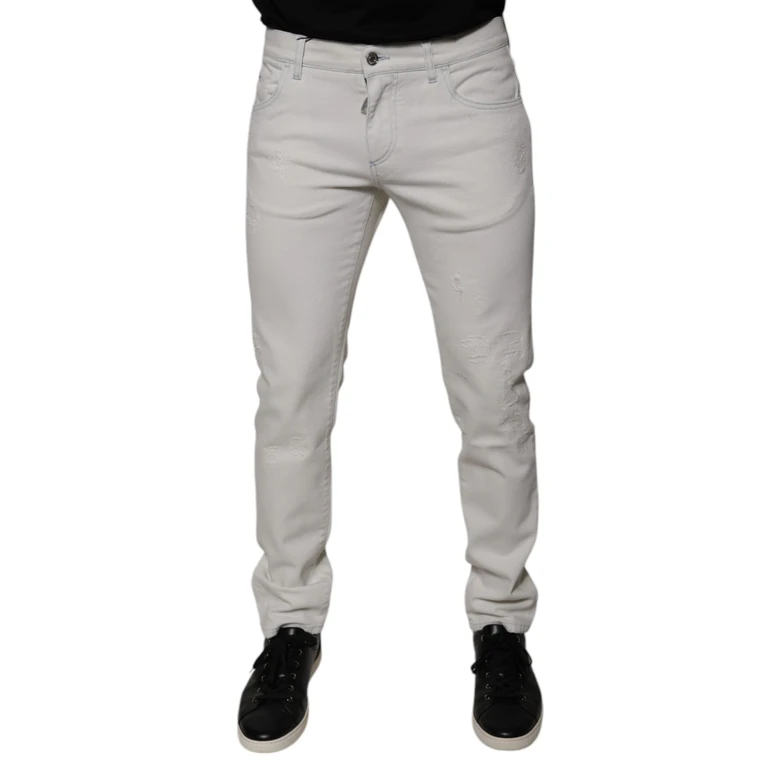 Dolce & Gabbana White Cotton Stretch Skinny Men Denim Jeans Co+02 Clothing - Men