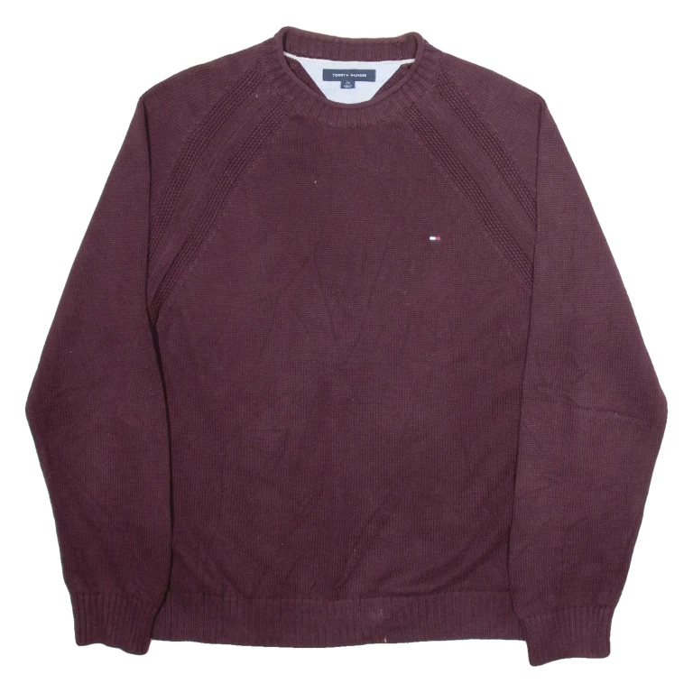 TOMMY HILFIGER Mens Jumper Maroon Tight Knit L
