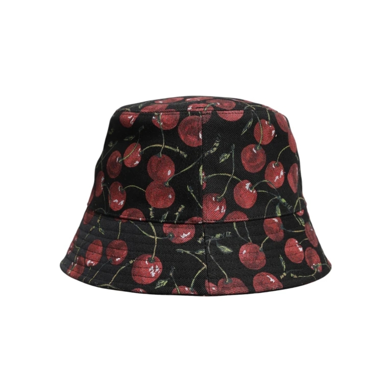 Dolce & Gabbana Black Cotton Printed Wide Brim Bucket Hat - Men