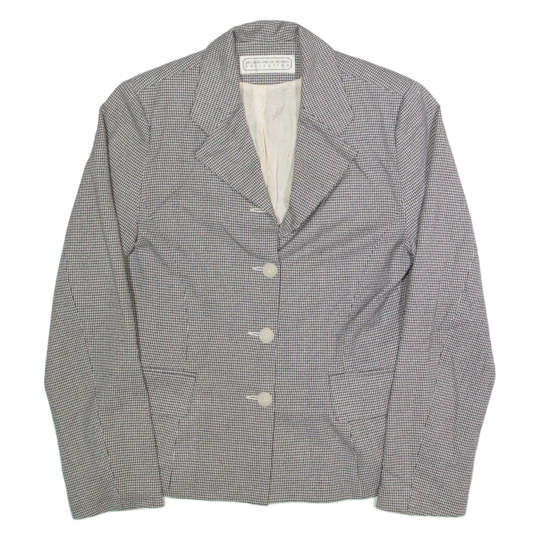 JACQUELINE DE YOUNG Womens Blazer Jacket Black 90s Houndstooth S