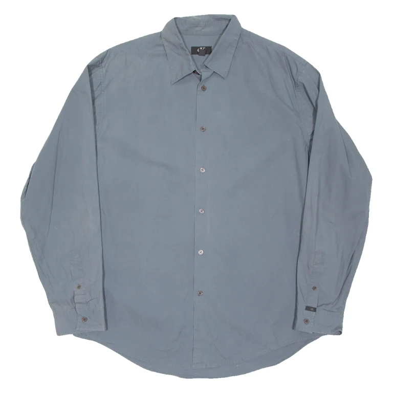 CALVIN KLEIN Mens Plain Shirt Grey Long Sleeve XL