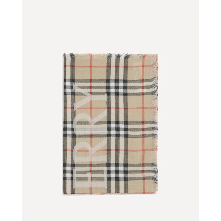 Burberry 羊毛丝绸宽版格纹围巾
